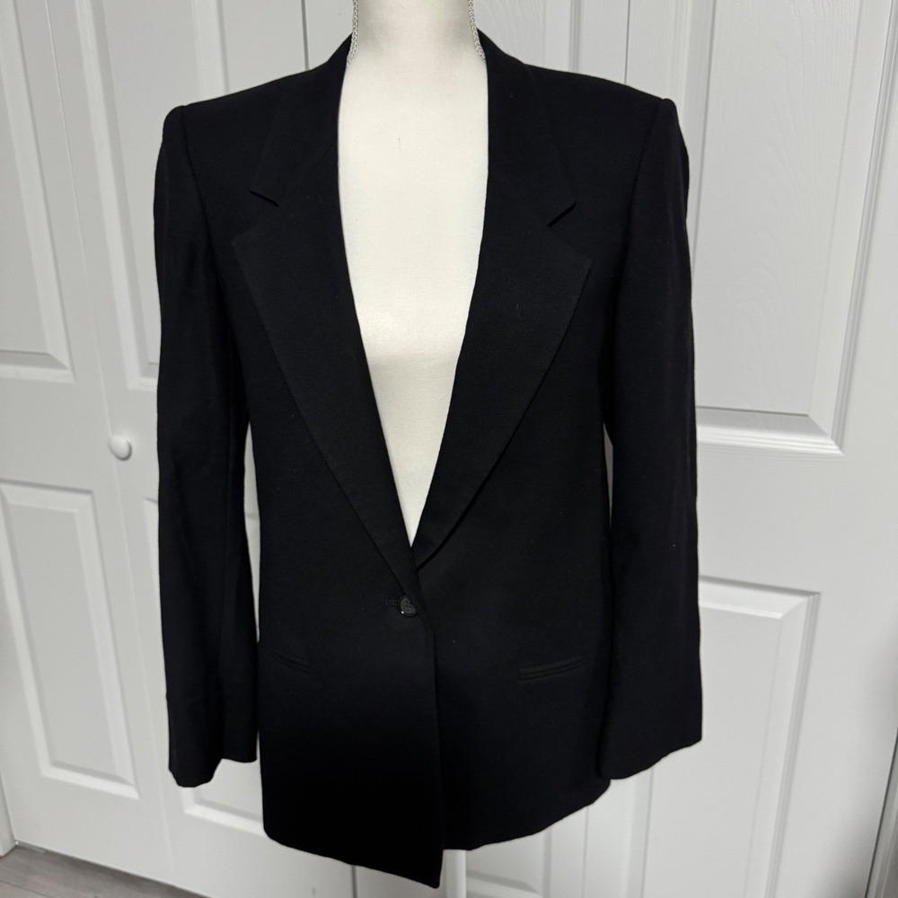 Bretton Place Vintage 100% Pure Wool Black Blazer Single Button Made in USA 12